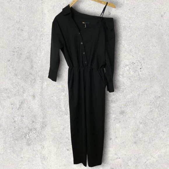 Nwt Maje Paris Jumpsuit Cold Shoulder Size 34 or XS Black Pockets Minimalist New - Picture 3 of 14